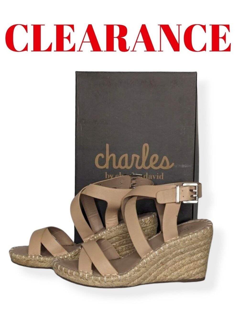Charles David Nick Open-Toe Espadrille Wedge Sandals Beige Size 7M NO OFFERS